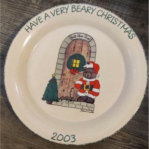 Home & Garden Party Stoneware Hand Made 10" Dinner Plate Christmas Bear 2003 USA